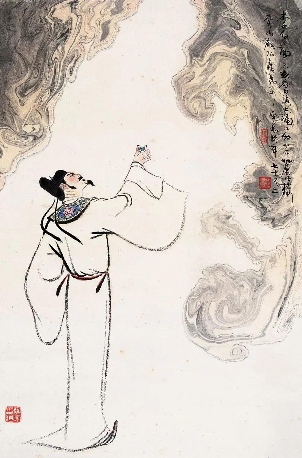 ▲“詩(shī)仙”李白勸自己喝酒：“舉杯邀明月，對(duì)飲成三人”。（圖片來(lái)源：三聯(lián)生活周刊）